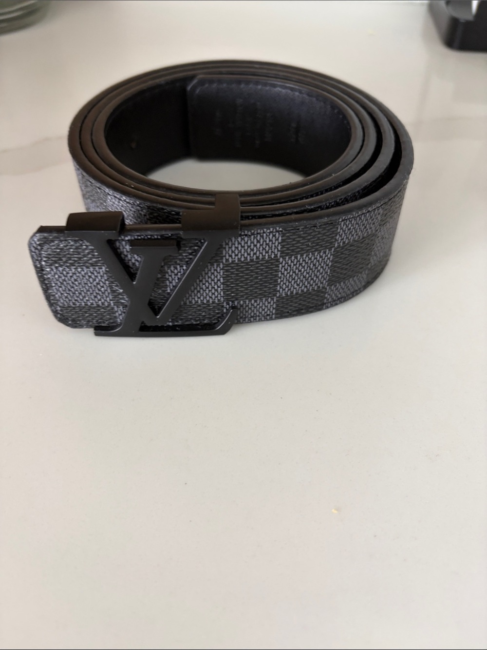 Louis Vuitton Gray and Black Damier LV Buckle Belt size 34-36